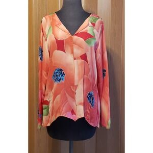 Dinah Lee size medium pink & green floral print silk blouse